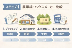家づくりの流れを5ステップで整理したイメージ図