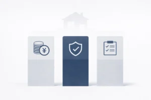 住宅比較の3つの判断軸（金額構造・性能思想・進め方）を整理する図