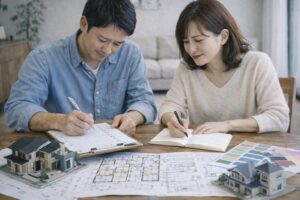 後悔しないために優先順位を整理しながら家づくりを進めるイメージ