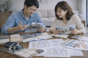 複数のハウスメーカーを比較しながら検討する家づくりのイメージ