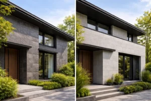 ベルバーン外壁とダインコンクリートの質感の違いを比較するイメージ