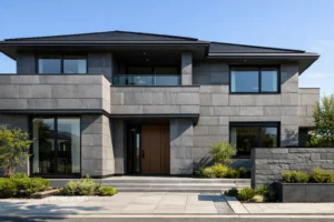 ダインコンクリートの重厚感と立体感が伝わる住宅外観イメージ