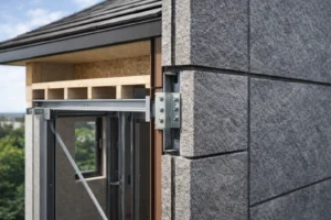 重い外壁と建物構造の関係をイメージできる住宅構造説明用ビジュアル 