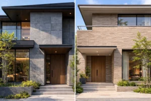 ダインコンクリートとベルバーンの質感の違いを比較するイメージ 