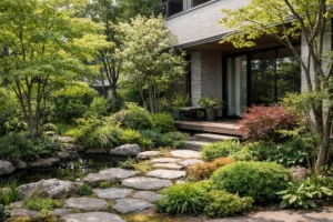 5本の樹の考え方をイメージできる住宅の庭と植栽