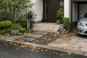 庭木の管理や掃除の負担をイメージした住宅の植栽