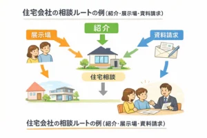 住宅会社の相談ルートの例(紹介・展示場・資料請求)