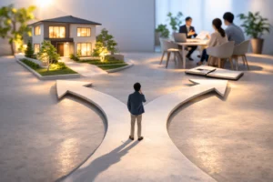 住宅検討で進路が分かれるイメージ
