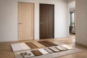 建具と内装の質感を比較検討しているイメージ