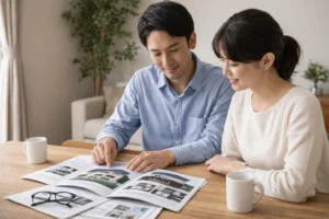 積水ハウスノイエの標準仕様で十分な人をイメージした家族の検討風景