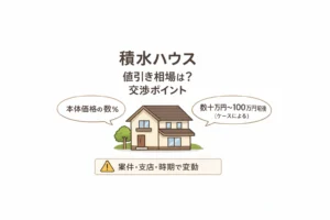 積水ハウスの値引き相場の目安（本体価格の数％や数十万円程度）を示すイメージ
