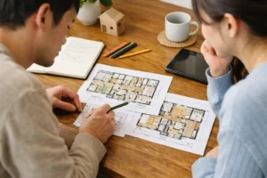 積水ハウスで2500万円前後の家の間取りを検討する夫婦