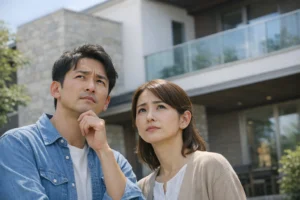 積水ハウスが高い理由に悩む夫婦のイメージ