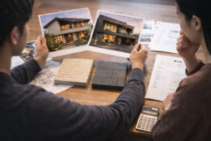 積水ハウスの外壁選びで比較検討しているイメージ