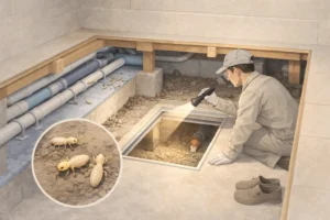 床下点検とシロアリ対策の重要性を表すイメージ