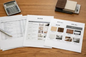 標準仕様とオプションの違いを見積書や資料で確認するイメージ