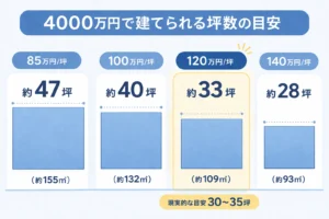 積水ハウス4000万円で建てられる坪数別の広さイメージ図