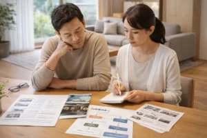 展示場に行く前に相談ルートや比較条件を確認するイメージ