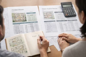 木造住宅と鉄骨住宅の費用比較を検討するイメージ