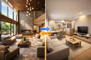 設計自由度と間取りの違いを比較する住宅内観イメージ