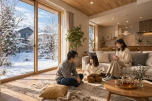 北海道の冬でも暖かい高断熱住宅のリビングイメージ