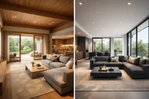 木造と鉄骨で異なる住まいの雰囲気を比較するイメージ