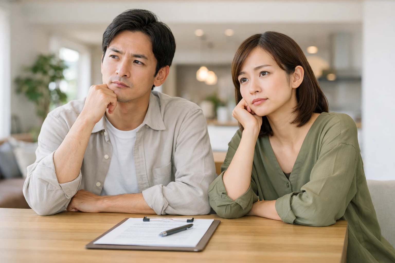 住宅展示場で相談前に検討している夫婦のイメージ