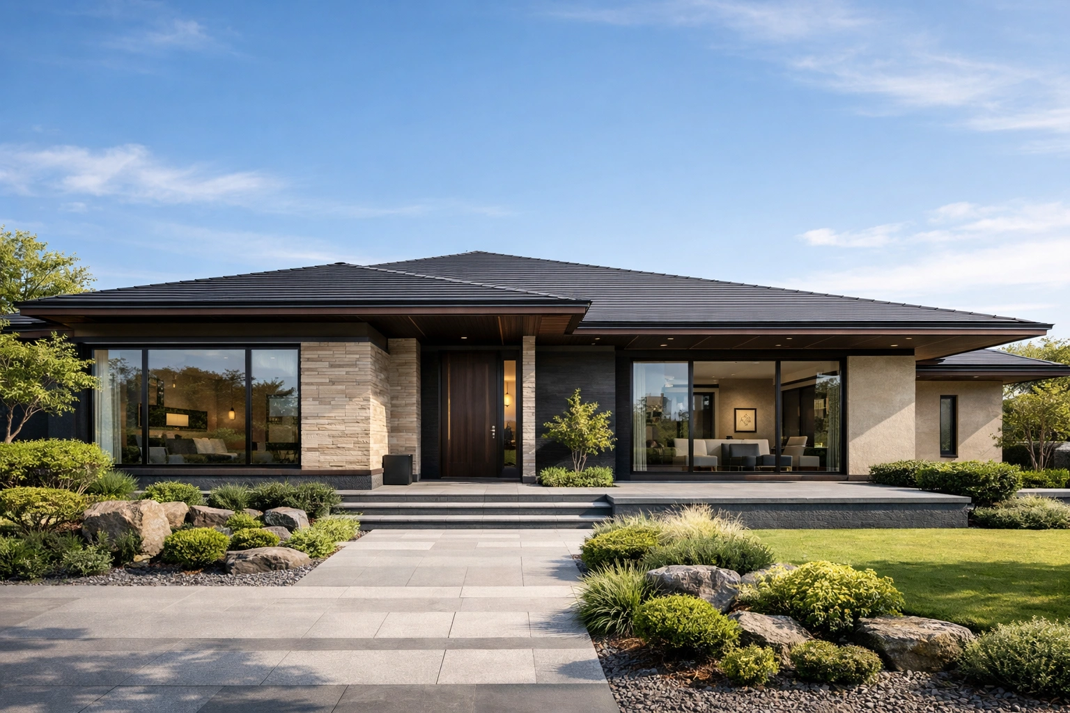 積水ハウスの平屋で後悔しやすいポイントをイメージした高級感のある平屋住宅の外観