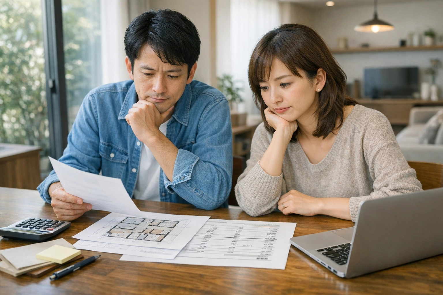 積水ハウスで2500万円の家づくりを検討しながら見積もりと間取りを確認する夫婦