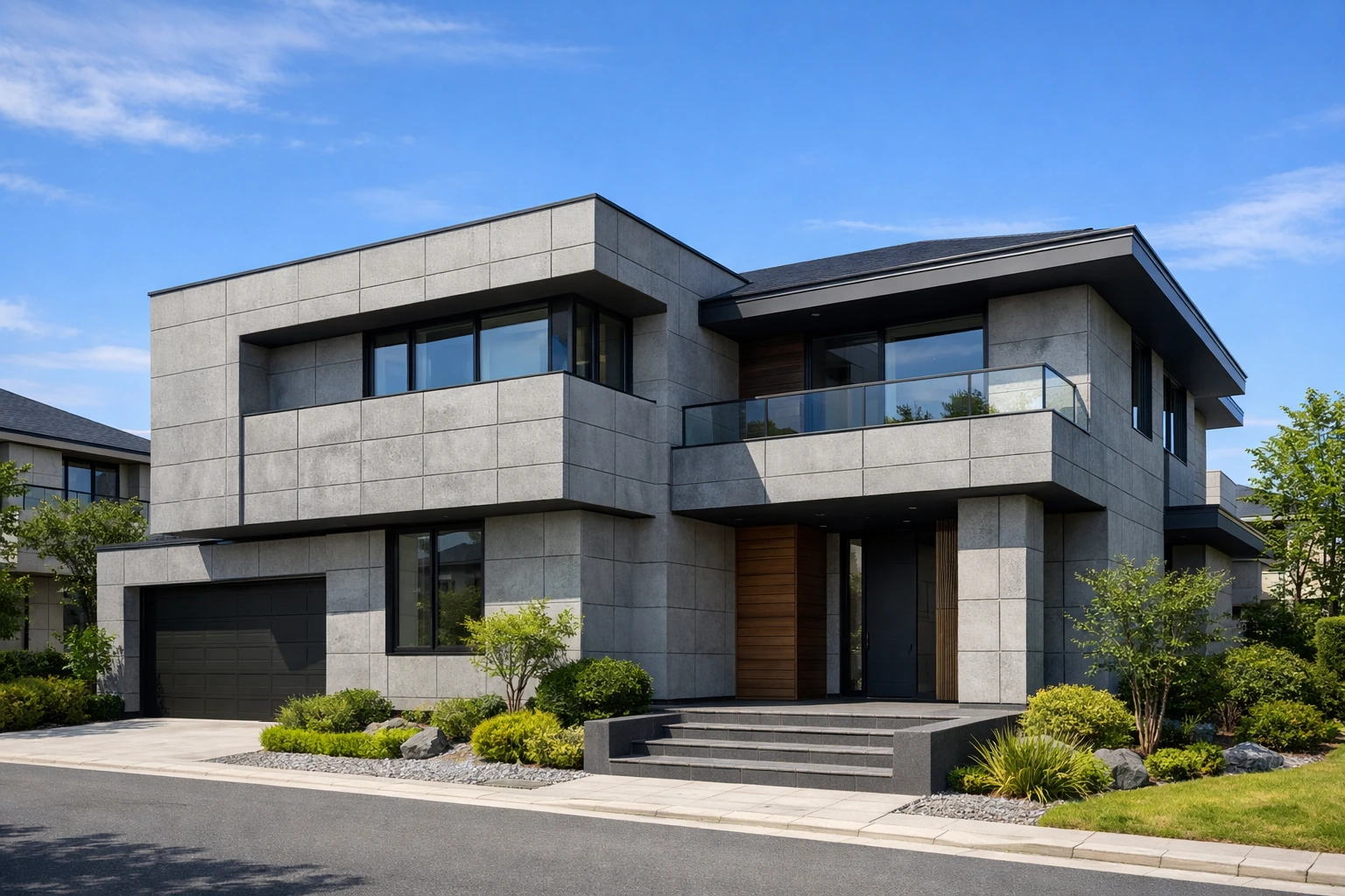 積水ハウスのダインコンクリート外壁をイメージした重厚感のある住宅外観