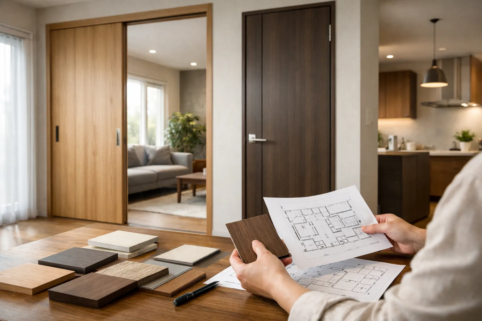 積水ハウスの標準仕様建具を比較検討しているイメージ