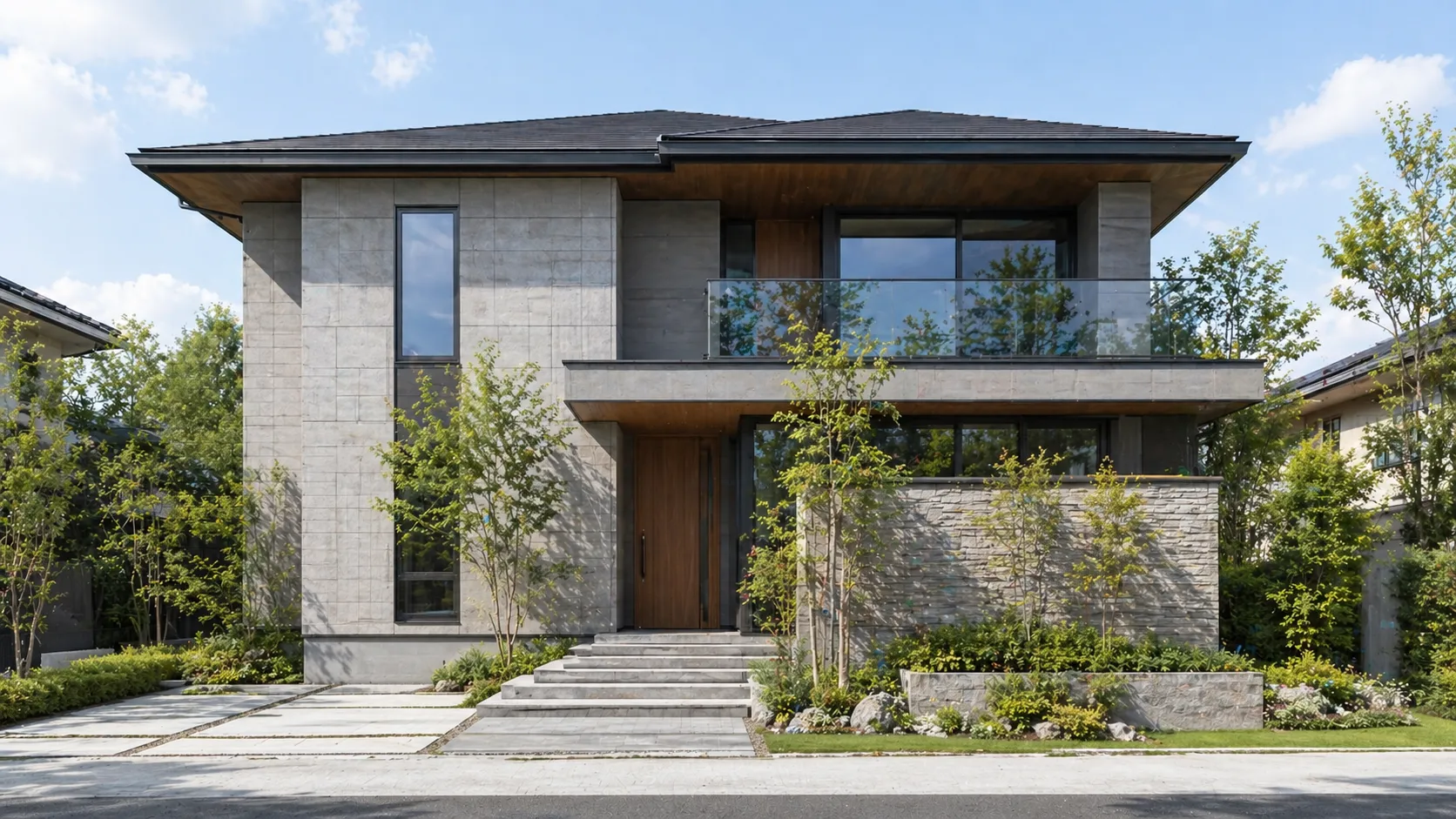 積水ハウスの基礎の色と外壁のバランスを示す住宅外観