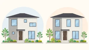 窓の高さがバラバラな外観と揃った外観の比較イラスト