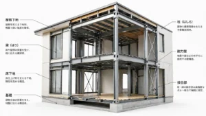 軽量鉄骨の厚みと構造のイメージ