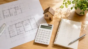 坪数別の総額シミュレーションを検討するデスクイメージ