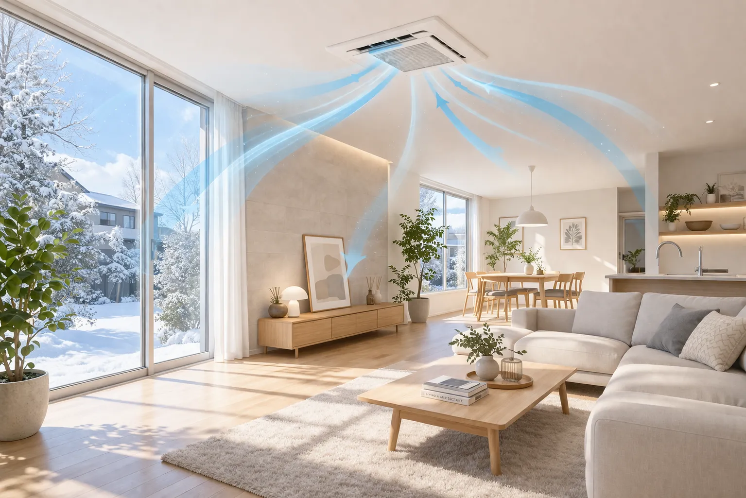 積水ハウスの換気システムとスマートイクスの違いをイメージした室内イラスト