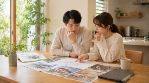 ハウスメーカー比較を検討する夫婦のイメージ