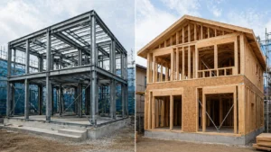 鉄骨構造と2×6木造の構造比較イメージ