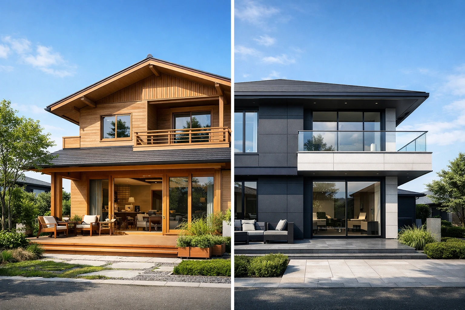 積水ハウスの木造と鉄骨の違いを比較する住宅イメージ