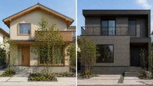 木造と鉄骨で基礎色の見え方が変わる比較イメージ