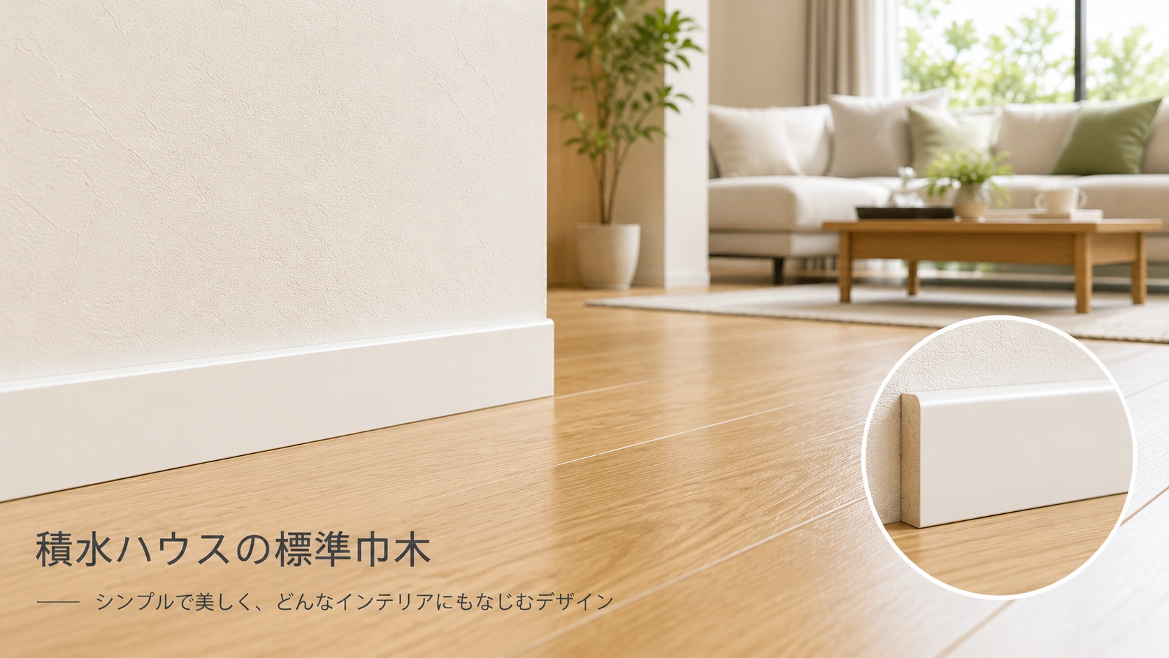 積水ハウスの標準巾木サンプルと室内インテリアイメージ
