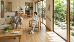 バリアフリーのコンパクト平屋で暮らす夫婦のイメージ