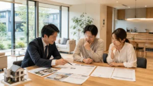 リフォーム見積もりを比較検討する家族