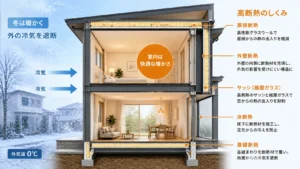 鉄骨住宅の断熱性能のしくみ・ビエナの断熱構造イメージ
