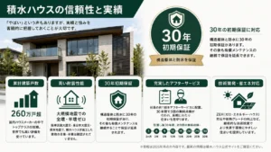 積水ハウスの実績・保証・耐震性を示すイメージ図