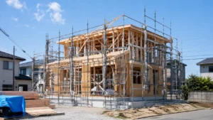建築途中の住宅で着工前後の違いを示すイメージ