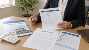 契約条件やローン特約を書面で確認するイメージ