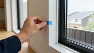 窓まわりの不具合に印をつけて是正を依頼するイメージ