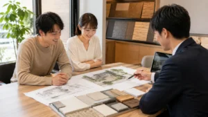積水ハウス外構打ち合わせのイメージ・プランを検討する夫婦