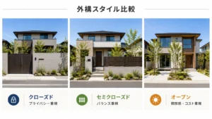 クローズド・セミクローズド・オープン外構の3スタイル比較